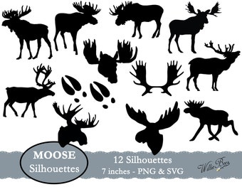 Moose Silhouette Clip Art - 7 inches - PNG & SVG files - Moose Images - Moose Silhouettes - Hunting - INSTANT Download