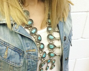 Native American sterling silver/turquoise squash blossom necklace