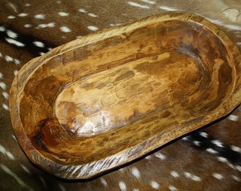 Carved Wooden Dough Bowl Primitive Wood Trencher Tray Rustic Home Decor 20 inch