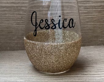 Glitter Wine Glass - Stemless Glitter Wine Glass - Bridesmaid Wine Glass - Bachelorette Wine Glass - Birthday Wine Glass -21st Birthday