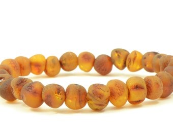 Raw Unpolished Baltic Amber Bracelet, Unisex Bracelet, Cognac Color ,Elastic Band, 18-20cm (7-7.9 inches), Raw Baltic Amber Beads, L053U