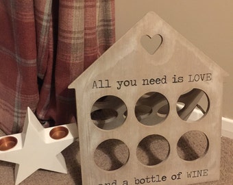 Wine Rack for 6 Bottles Rustic Wood - SBHEART375