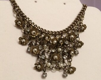 Silvertone Linked Chainmaille? Fairie Garden Bib Necklace