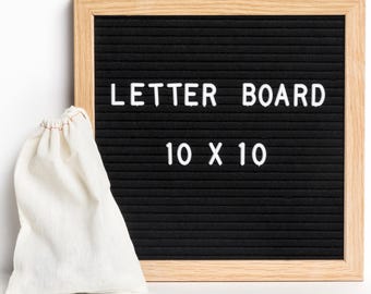 Pre Order! ReadyWerks Felt Letter Board "10 x 10" - Black Felt W/ Oak Frame: Changeable Letter Board w/ 290 3/4 Inch Letters Letterboard