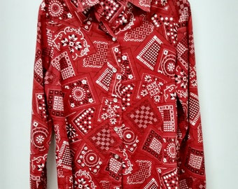 red bandana button up shirt long sleeve