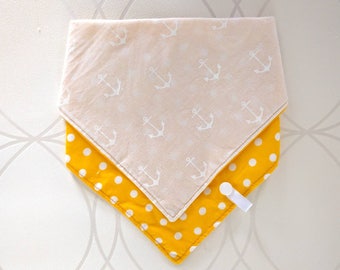 Foulard bandana multifacon // style nautique // réversible // unisexe // jaune // ancre de bateau //