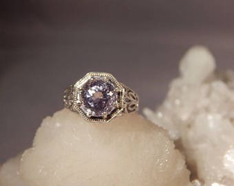 Vintage 1920's Style 2.70 Ct. Round Faceted Kunzite Filigree Sterling Silver Ring