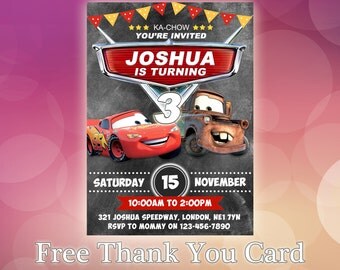 Disney Cars Invitations / Disney Cars Birthday Invitation / Disney Cars Party / Cars Birthday Invitation Card / Cars Invitation / CR11