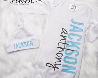 Baby Boy Going Home Outfit, Baby Boy Gown, Hospital Outfit for Newborn Boy, Blue Baby Outfit, Baby Shower Gift for Boy, Boy Gown P51