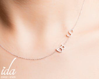 Personalized Necklace - Statement Necklace - Gift For Her - Engagement Gift For Her - Sterling Silver Necklace - Sideways Initial Necklace