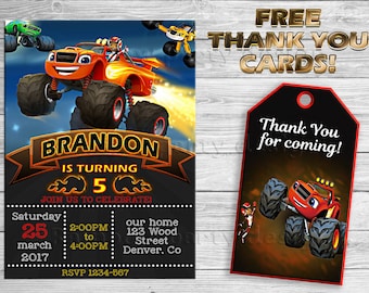 Blaze and the Monster Machines invitation + thank you Blaze invitations Blaze birthday invitation Blaze party printables Machines birthday