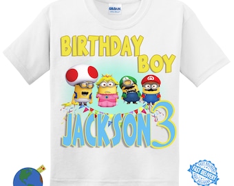 Minions Super Mario Birthday Shirt- Short Sleeve- Kids Birthday-Happy Birthday-Custom personalized shirts for all family