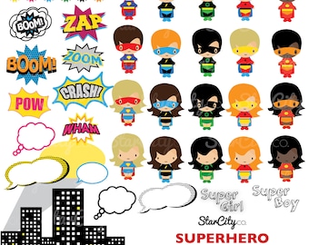 Superhero clipart, Super hero Clip Art, Superhero Graphics, Super clipart, Superhero words, Commercial Use, instant download