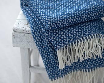 Wool Throw blanket, Diamond Sofa throw, Blue blanket, Wool blanket, Bedspread Throws for sofa, Throw blanket