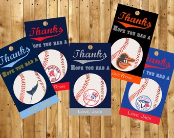 Party Favor Tags for New York Yankees, Boston Red Sox, Tampa Bay Rays, Toronto Blue Jays, and Baltimore Orioles