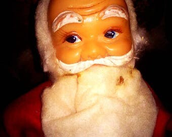 Vintage Santa 1950's Christmas Decoration - Cute! Retro Santa, Felt and Plastic - Nice