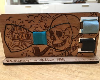 Wooden bow tie "Illustrations 02 by Ale Uggeri"