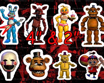 FNAF 2" & 4" Party Decor / DIGITAL Five Nights At Freddy's Decor / toppers supplies/ Hero Game Clip Art / 8 different big stiker - Download