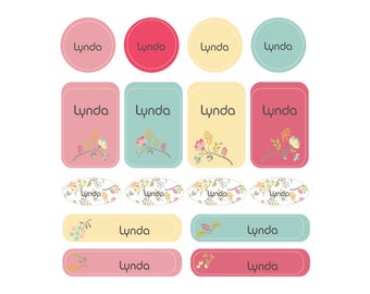 60 Personalized iron on labels, floral name labels, custom clothing labels, camp labels, laundry safe labels, heat transfer labels, 205