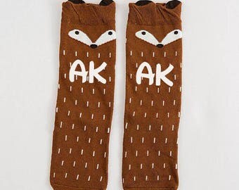 Baby Fox Socks - PERSONALIZED, Knee High Fox Socks, Animal Socks, Socks with ears, Toddler Fox Socks, Toddler Knee Hight Socks