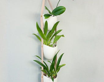 3 Tier Spora: porcelain and leather planter