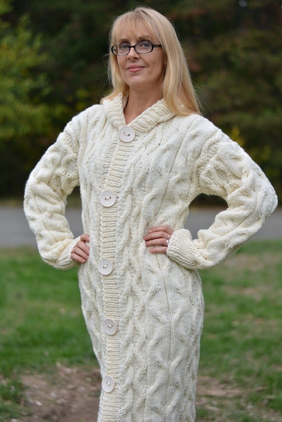 READY handmade wool cardigan hand knitted sweater coat cabled