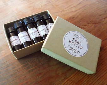 Feel Better Essential Oil Set - get well gift, care package, essential oils starter kit, meditation, gift set