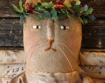 Primitive Folk Art Christmas Miss Holly Angel Cat Doll E-Pattern