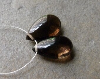 AAA Dark Smoky Quartz Smooth Pear Briolette - 12mm- Matched Pair