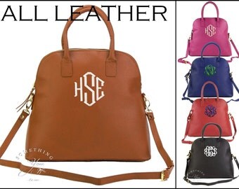 Monogrammed ALL Leather Katelyn Handbag - Leather Purses,Personalized Leather Handbags, Oversized Custom Purses, Double Handles, Mothers Day