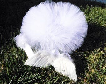 Infant Angel Tutu Wings Headband Set - ANGEL LOVE - Feather angel wings, tutu, marabou headband - sizes Newborn up to 12 months