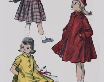 Vintage 1950s Girls Coat or Dress Pattern Swing Coat or Jacket with Long or Short Sleeves Advance 5861 50s Childrens Sewing Pattern Size 6