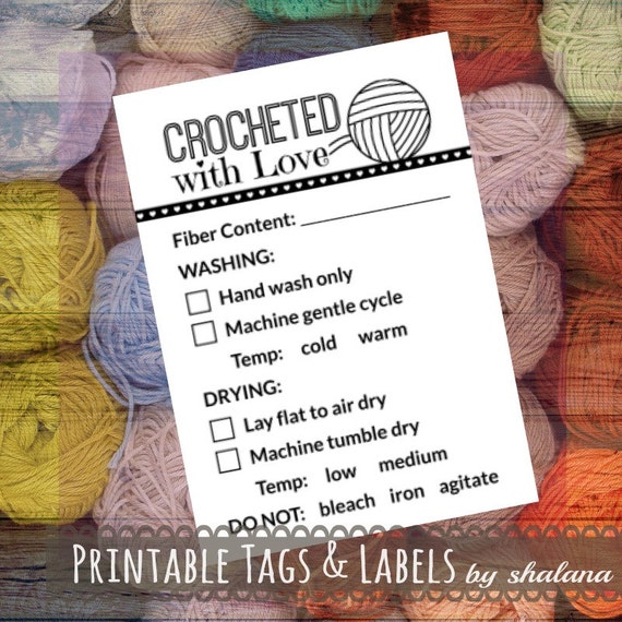 Care Instruction Printable PDF Cards for Crocheters