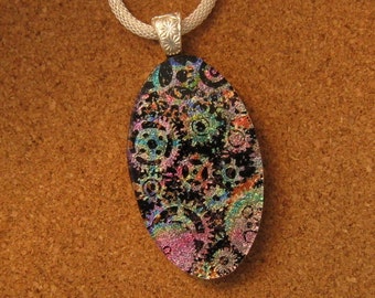 Dichroic Pendant - Dichroic Jewelry - Fused Glass Pendant - Fused Glass Jewelry - Dichroic Necklace - Dichroic Steam Punk Pendant