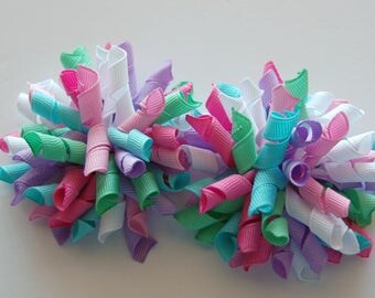 Pastel Pretty Mini Korkers Set of 2 Hair Bows pink purple green aqua blue