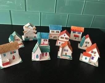 Set of 11 Vintage Christmas Houses Putz Miniature Village from Japan