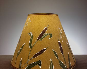 Cattail & Dragonfly Paper Lampshade-Lamp Shade-Clip on Lampshade-Rustic-Dragonfly-Handmade-Lighting-Lamps-Nature-Paper-Pierced Lampshade