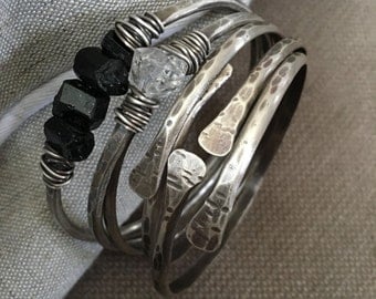 Sterling Silver Bangles / Silver Bracelets / Bangle Set / Stacked Silver Bracelets / DanielleRoseBean / Sterling Bangles