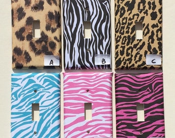 Zebra Cheetah Animal print Leopard Switchplate Outlet Double Triple Quad Rocker Blank Cable Dimmer