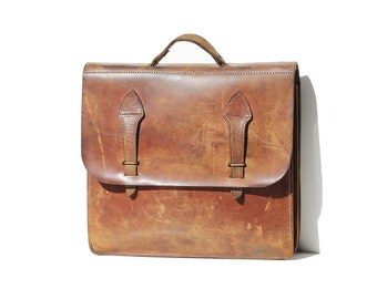 Vintage Distressed Brown leather Large Briefcase Bag