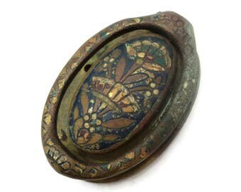 Brass Door Knocker - Vintage, Mini, Blue Tinted Flower