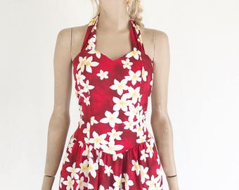 Vintage 80's Hawaiian Halter Dress. Size Small