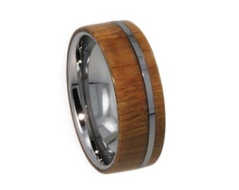 Mens Tungsten Wedding Band, Wood Ring with Flat Profile, Custom Waterproof Ring
