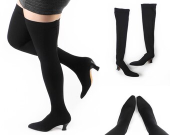 Vintage THIGH HIGH BOOTS // Anne Klein Couture Boots // Sock Boots // Over the Knee Boots // Black Boots // Stretch Boots - sz 10 M