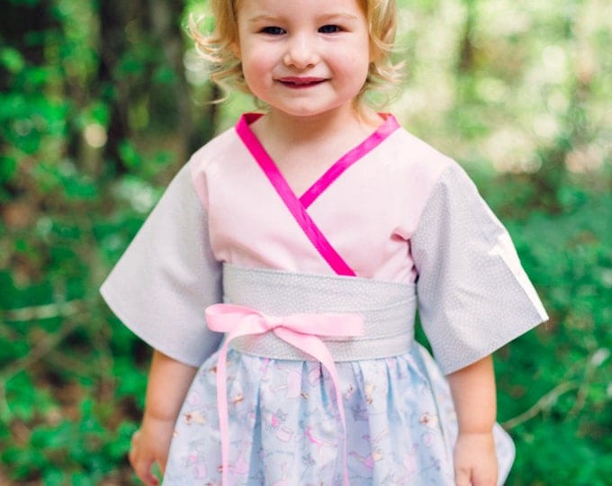 Handmade Little Girls Kimono Dress - Baby Clothes - Toddler - Birthday Gift - Pink Dress - Blue - Teen Girl - Preteen - sz 12 mos to 14 yrs