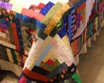 Queen Size Quilt / Scrappy Log Cabin Quilt / Queen Log Cabin / Scrappy Queen Quilt / 96 inches by 96 inches