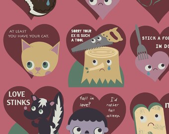 Anti Valentine Fabric - Anti-Valentines By Heidikenney - Anti Valentine's Day Kawaii Cotton Fabric By The Yard With Spoonflower
