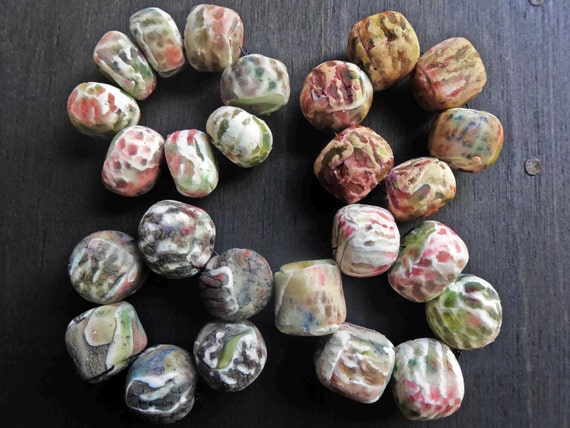 Rustic crackle polymer clay art bead sets- handmade artisan beads by fancifuldevices