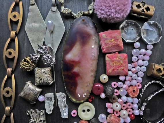 Rustic resin inspiration kit- bead soup junk lot assortment- Romantic Profile