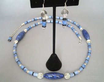 Ceramic focal bead Necklace and Earrings Set